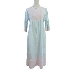 Vintage Talbots Seersucker House Coat Dress Size PS Pastel Rainbow Grannycore